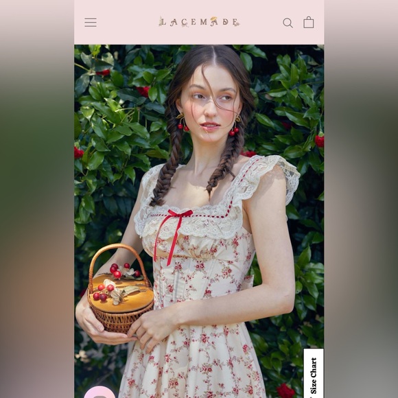 Lacemade Cottage Core French Corset Red Garnet Dress 100% Cotton EUC XS Romantic - Picture 1 of 8